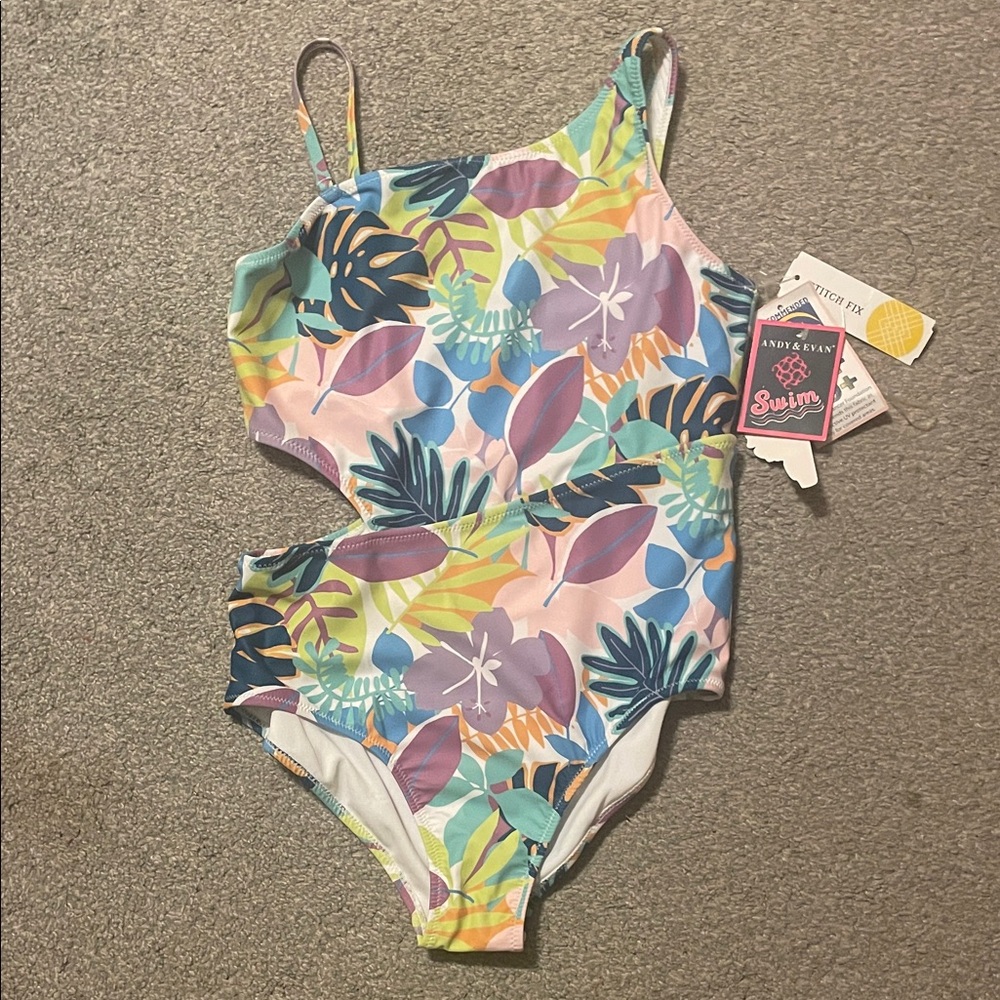 Andy & Evan Girls' Multicolor Tropical One-Piece Swimsuit